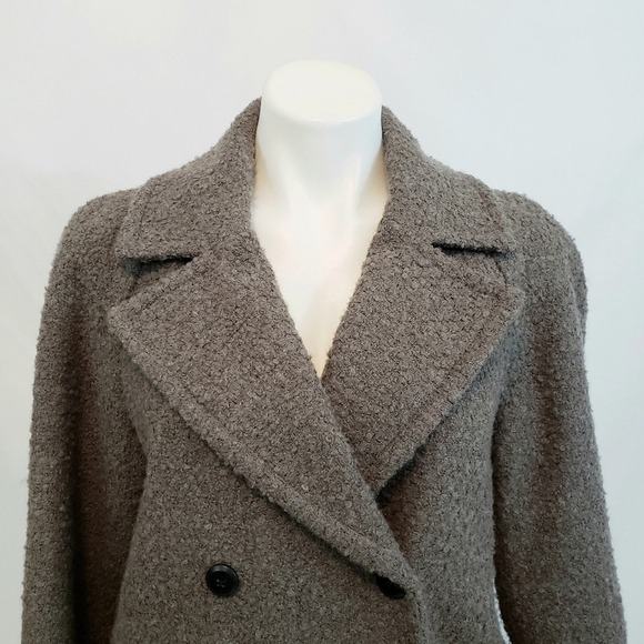 GAP Fuzzy Double Breasted Pea Coat Brown Taupe Textured Jacket - Picture 2 of 12